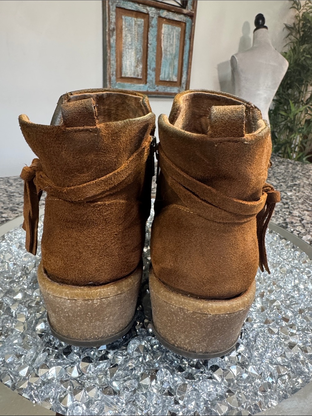 Born Women's Cognac Suede Ankle Booties with Side Tie - Picture 7 of 16